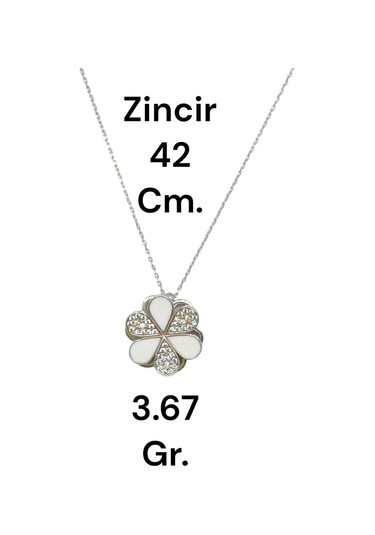 Dönen Mineli Taşlı Beyaz Çiçek Figürlü 925 Ayar Gümüş Kolye Hareketli Ve Zarif Tasarım Gümüş