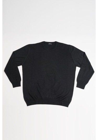 Woolen World Bisiklet Yaka Battal Büyük Boy Yünlü Triko Kazak Siyah