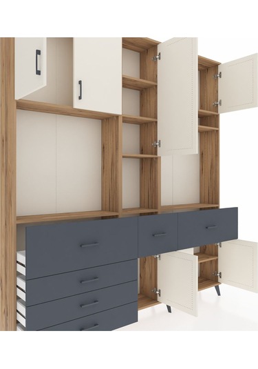 Arges Dolap 10 Raflı 6 Çekmeceli 8 Kapaklı 220x30x243 Çam-aytaşı/antrasit Aytası/antrasıt