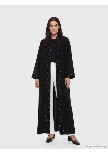 Lc Waikiki Siyah Şal Yaka Taşlı Oversize Kadın Kimono
