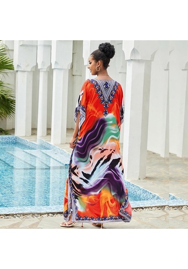 Edolynsa Kadınlar İçin Renkli Bohem Kaftan Elbise V Yakalı Mayo Örtüsü Büyük Beden Yarasa Kollu Plaj Giyim Uzun Tatil Bornozu Q841 Çok Renkli Edolynsa Kadınlar İçin Renkli Bohem Kaftan Elbise V Yakalı Mayo Örtüsü Büyük Beden Yarasa Kollu Plaj Giyim Uzun Tatil Bornozu Q841 Çok Renkli