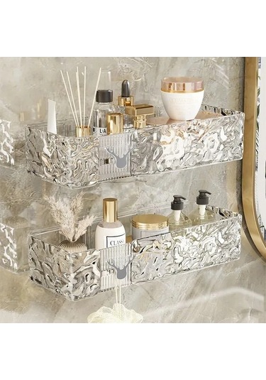 Fortunelane Modern Banyo Şampuan Depolama Rafları - Tek Seviye, Dayanıklı, Kolay Kurulum, Şeffaf, Banyo İçin İyileştirilmiş Tasar Şeffaf