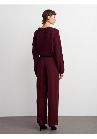 Dilvin 7954 Yüksek Bel Pantolon-bordo Bordo