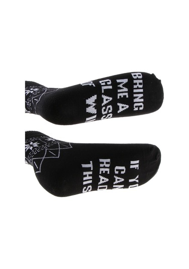 Homyl Komik Sözler Baskılı Çorap Ekip Erkek Kadın Tüp Siyah Siyah