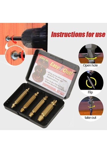 Tangshopping 4 Adet Çift Taraflı Hasarlı Vida Çıkarıcı Saplama Cıvata Sökücü Alet Seti Kolay Çıkış Titanyum Kaplama