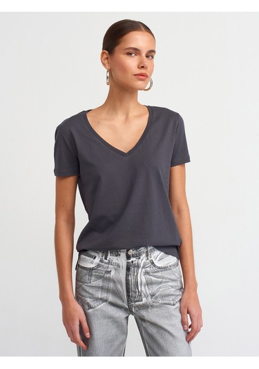 Dilvin V Yaka Basic T-shirt Antrasit
