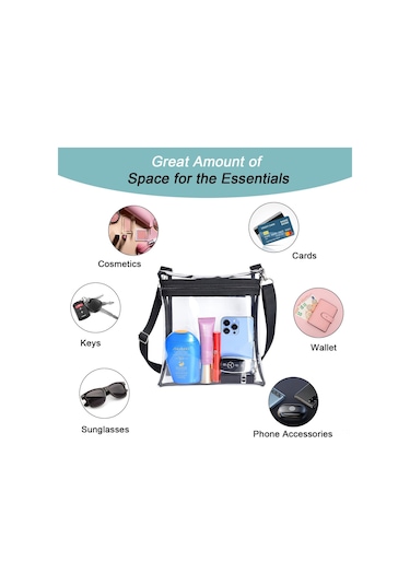 Dofolink Şeffaf Tpu Spor Etkinlikleri Ve Konserler İçin Çapraz Askılı Çanta - Güvenlik Kontrollerinden Kolay Geçiş, Ayarlanabilir Askı Siyah