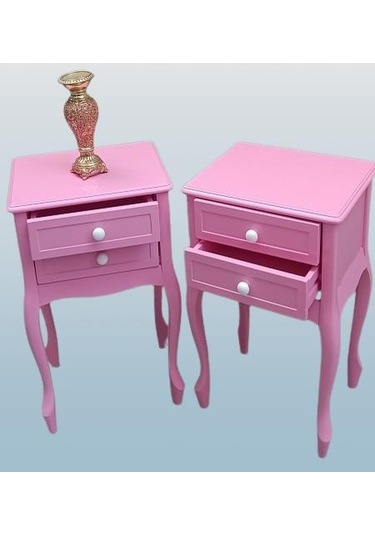 Komodin 2adet 90358 Klasik Kayın Aslan Ayak Parlak Pembe Lake Çift Çekmece Elyapım