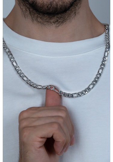 Figaro Erkek Paslanmaz Çelik Kolye Zincir Kalın 8Mm Eck19K (417464403) Beyaz