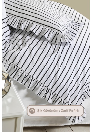 Elart Lara Nevresim Takımı Çift Kişilik Lastikli Çarşaf %100 Pamuk Ranforce Fırfırlı 200x220 Cm Siyah Siyah