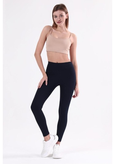 Kallima Lacivert Içi Polarlı Kışlık Yüksek Bel Toparlayıcı Fitilli Tayt Lacivert