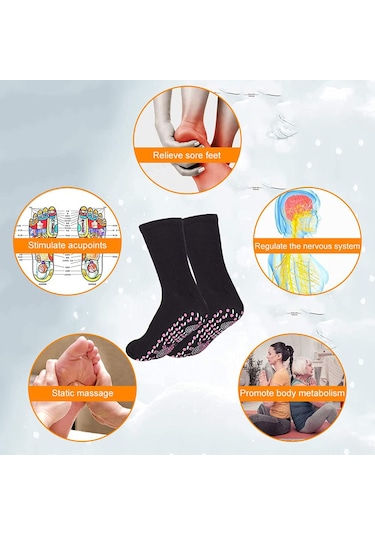 Ranyeek Isıtmalı Masaj Çorapları - 3 Çift Kendinden Isıtmalı Turmalinli Sağlık Çorabı Siyah