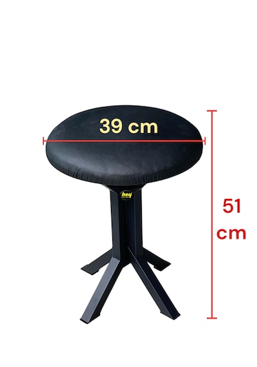 Tabure Siyah Deri Puf Makyaj Masası Sandalyesi Metal Sandalye