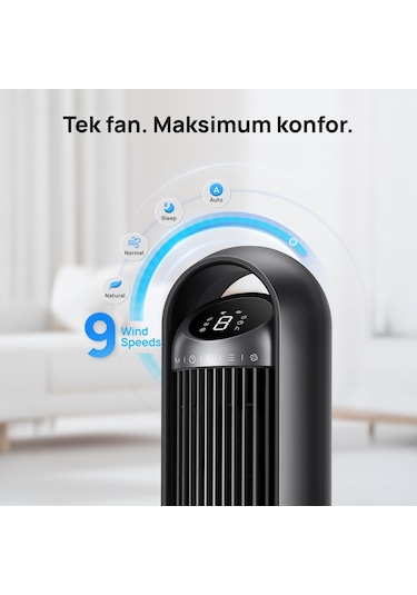 DREO Nomad TFT413S Kule Tipi Vantilatör, WiFi Kontrollü, Alexa Uyumlu, 25dB Sessiz Fan, 8 Hız Kademesi, 90° Salınım, Kumandalı Siyah