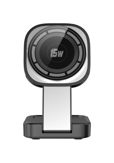 C40 3'ü 1 Arada Katlanabilir Şarj Standı Telefon İzle Kulaklık 15w Manyetik Kablosuz Şarj Cihazı Led Sıcak Işık Siyah