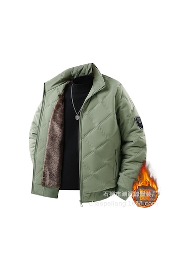 Genç Ve Orta Yaşlı Erkekler İçin Kadife Ve Pamuklu 2025 Yeni Pamuk Dolgulu Ceketler AÇIK YEŞİL