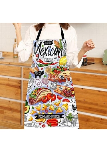 Pişirme Önlüğü Kolsuz Rahat Giyen Net Ve Gerçek Görüntü Yeniden Kullanılabilir Anti-leke Su Geçirmez Polyester Pizza Desenli Mutfak Önlüğü Ev Gereçleri L 3