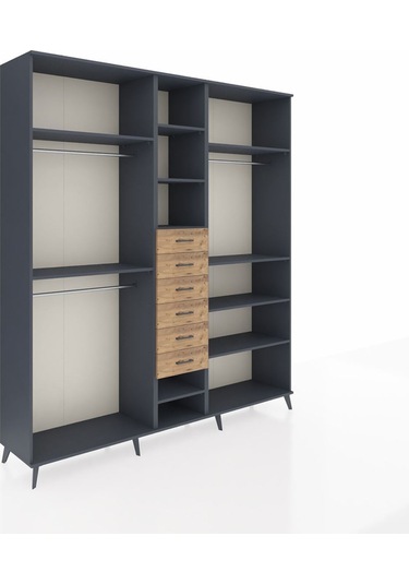 Hyperion Dolap 10 Raflı 6 Çekmeceli 3 Askılı 220x44x243 Antrasit-antrasit/çam Antrasıt/atlas Çam