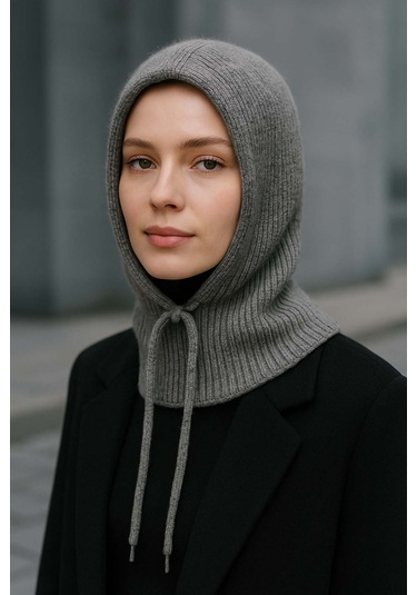 Kadın Triko Balaklava Bere Şapka Rkşbyn-05 Antrasit Antrasit