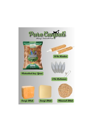 Purecanpati Muhabbet Kuşu Seti Yem 500 G + Kraker + Kalamar Kemiği