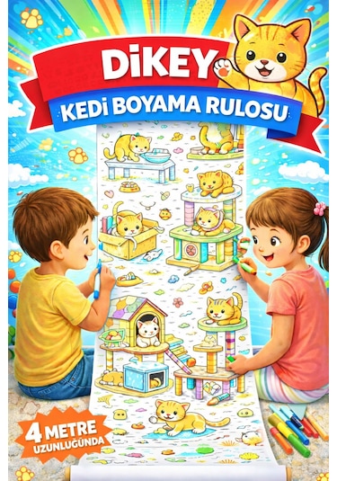 Dev Kedi Boyama Rulosu 4 Metre Dikey Boyama Kağıdı