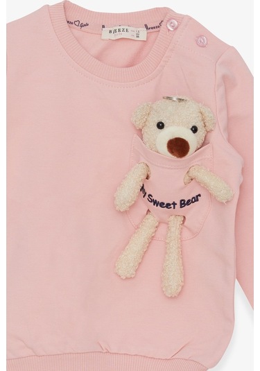 Breeze Kız Çocuk Sweatshirt Ayıcık Aksesuarlı 1.5-5 Yaş, Pudra (556838383) Çok Renkli