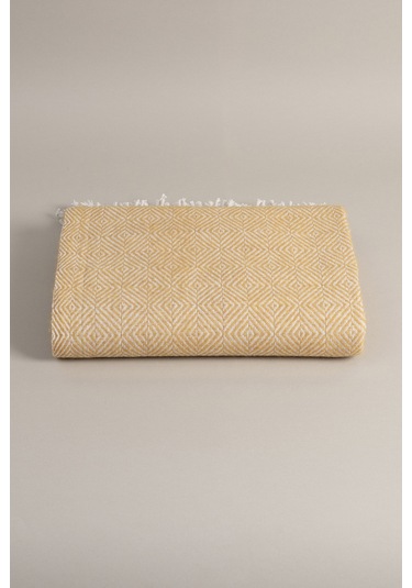 Suez Hardal Beyaz Renkli Yün Tek Kişilik Battaniyesi 91251 150x20 Hardal