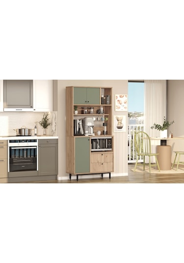 Lounge Kahve Köşesi Çok Amaçlı Dolap Mutfak Dolabı Ihlamur Yeşili