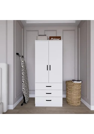 Easy Mat Beyaz 2 Kapılı 3 Çekmeceli Gardırop Beyaz
