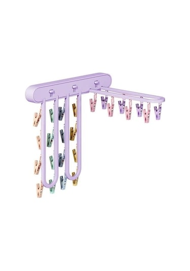 Novahub Mor Kurutma Rüzgar Geçirmez Klipler Askı 24 Katlanır Giysi Duvara Montaj No Matkap Çorap İç Giyim Mor Mor