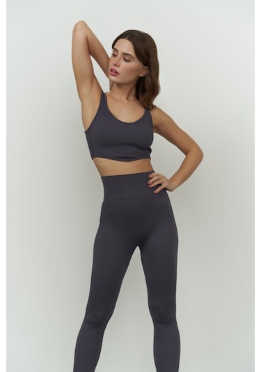 Jade Antrasit Dikişsiz Fitilli Tayt Antrasit