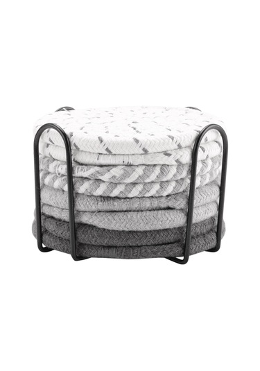 8 Adet Bardak Altlığı Tutuculu, 4 Renk Emici Bardak Altlığı, B Beyaz - Gri