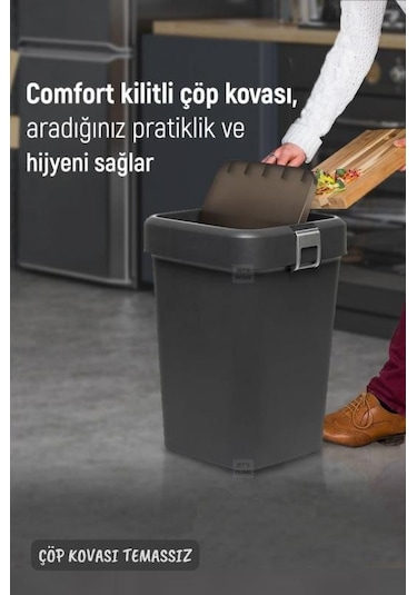 Banyo Çöp Kovası 18 Lt Banyo Çöp Kutusu Antrasit Çöp Kovası Antrasit