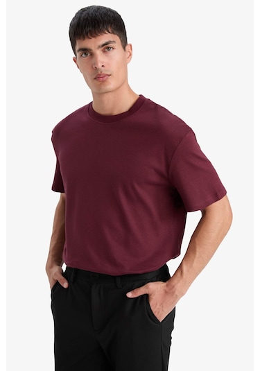 Defacto %100 Pamuk Regular Fit Bisiklet Yaka Basic Düz Kısa Kollu Tişört E7961ax25aubr34 Bordo
