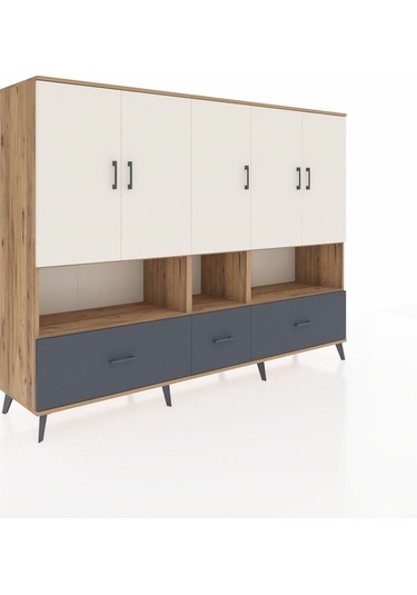 Hyperion Dolap 12 Raflı 3 Çekmeceli 5 Kapaklı 220x44x163 Çam-ayta Çam-aytaşı/antrasit