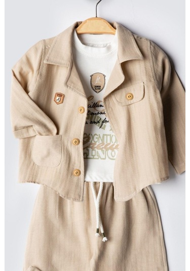Erkek Bebek Ceket Yaka Müslin Gömlek 3'lü Takım Açık Kahverengi