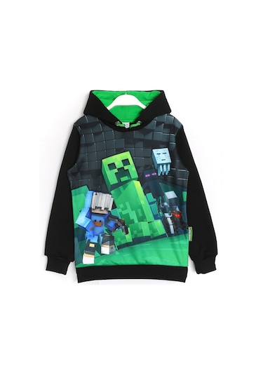 3d Minecraft Baskılı Uzun Kollu 3 İp Erkek Çocuk Sweatshirt Çok Renkli