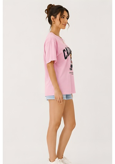 Lili Woman Kadın California Bear Baskılı Oversize T-shirt E.2686 Pembe