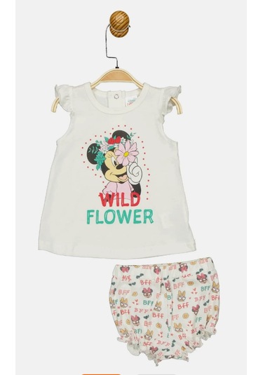 Minnie Mouse Lisanslı Ekru Kız Bebek Pamuk Alt Üst Takım Mn17338 Ekru