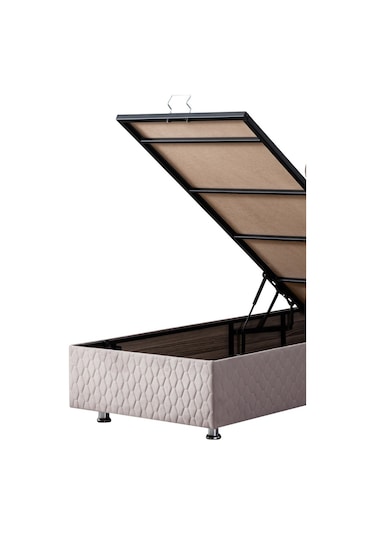 Setaymobilya Baza, Camelli Gri Tek Kişilik Baza + Başlık + Ortopedik Yatak