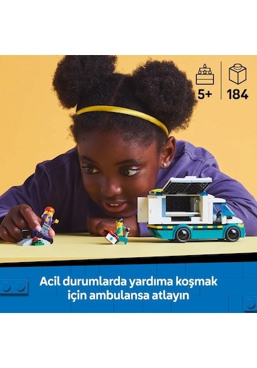 LEGO® City Acil Yardım Ambulansı 60451 - Model Araç Seven 5 Yaş Üzeri Çocuklar için Yaratıcı Oyuncak Yapım Seti (184 Parça)