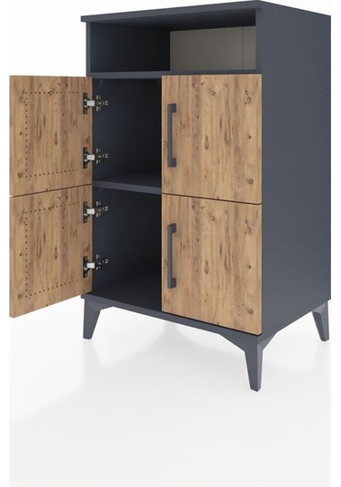 Hyperion Komodin 2 Raflı 4 Kapaklı 60x44x96 Antrasit-çam Antrasit