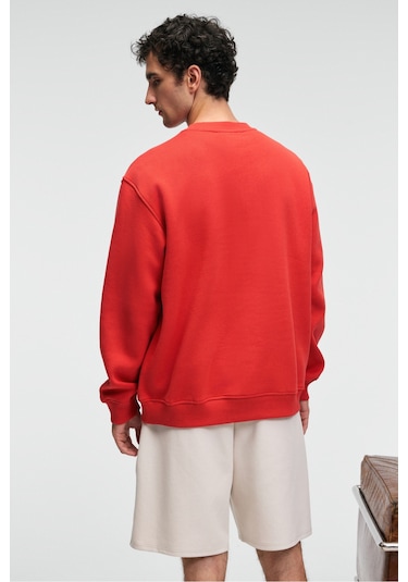 Grimelange IRVING Erkek Yuvarlak Yaka Göğsü Ve Önü Regular Fit Kiremit Rengi Sweatshirt