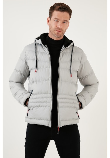 Buratti Kapüşonlu Cepli Slim Fit Şişme Erkek Mont 6490001 Taş