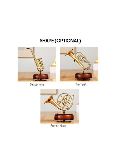 Ulzyvf Doğa Müzik Kutusu - Pirinç Üflemeli Çalgı Minyatürü Korno, Trompet Veya Saksafon Seçenekli - Mekanik Kurmalı Müzik Kutusu