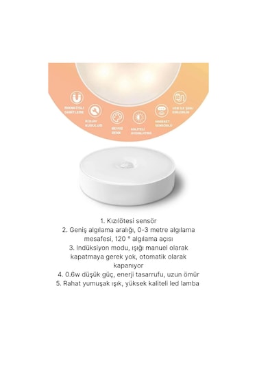 Premium Hareket Sensörlü Usb Şarj Edilebilir Mıknatıslı 3 Mod 8 Ledli Beyaz Işık Gece Lambası 1 Adet