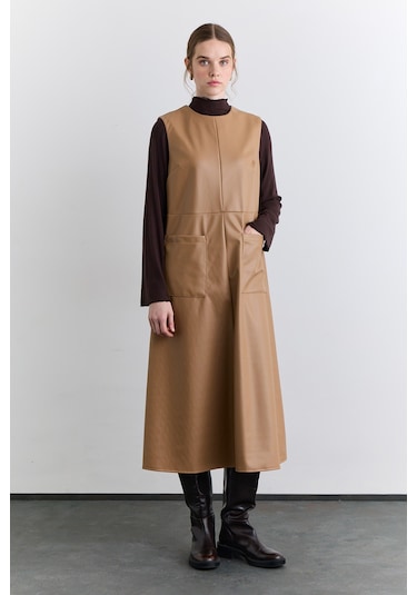 Manuka Cep Detaylı Deri Elbise Camel Aw25elb00009-05 Camel