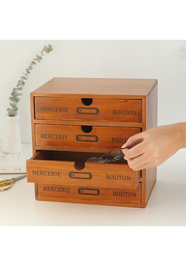 Sones Bir Pompalı Retro Ahşap Çekmeceli Depolama Dolabı Masası