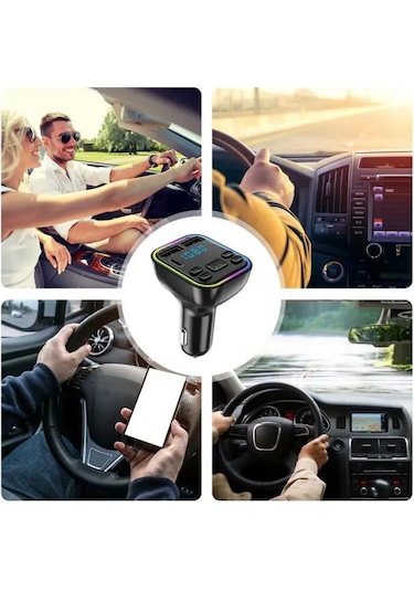 Araç Fm Transmitter Bluetooth Usb Mp3 Sd Kart Çakmaklık Girişli 7 Renk Led Işıklı Araç Kiti