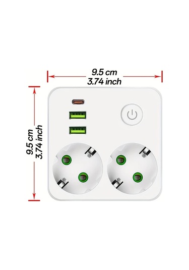 Beyaz 2500w Güç Şeridi Eu Fiş Prizi 2 Soketli Multitap Duvar Tipi Güç Şeridi Uzatma Kablosuz, 2 Usb & 1 Type-c Portlu